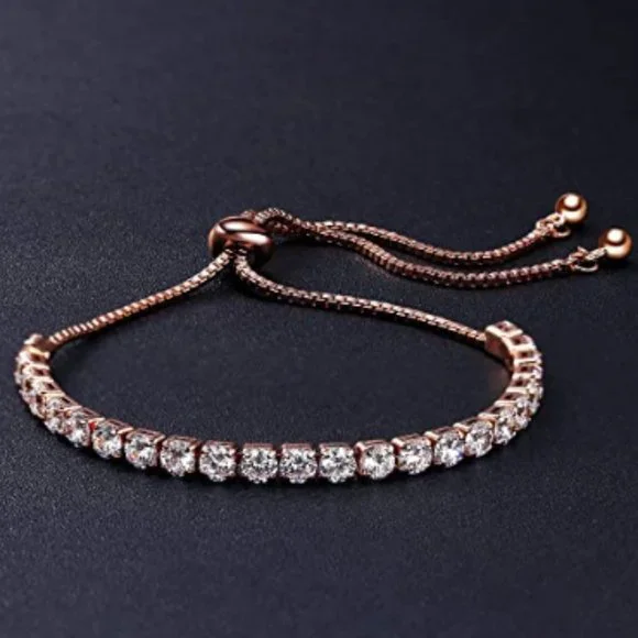 Rose Gold Tennis Bracelet • 4mm Hand-Set CZ • Adjustable • Gift Ready - Picture 2 of 3